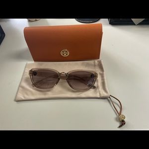 Tory Burch Rectangle Beige Sunglasses Gray Lenses